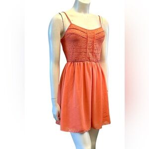 Maurices Spaghetti Strap Mini Dress in Coral with Lace Detail